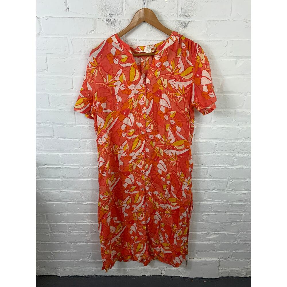 C&C California Women's Floral Print Shirt Dress Short Sleeve Orange Size Medium